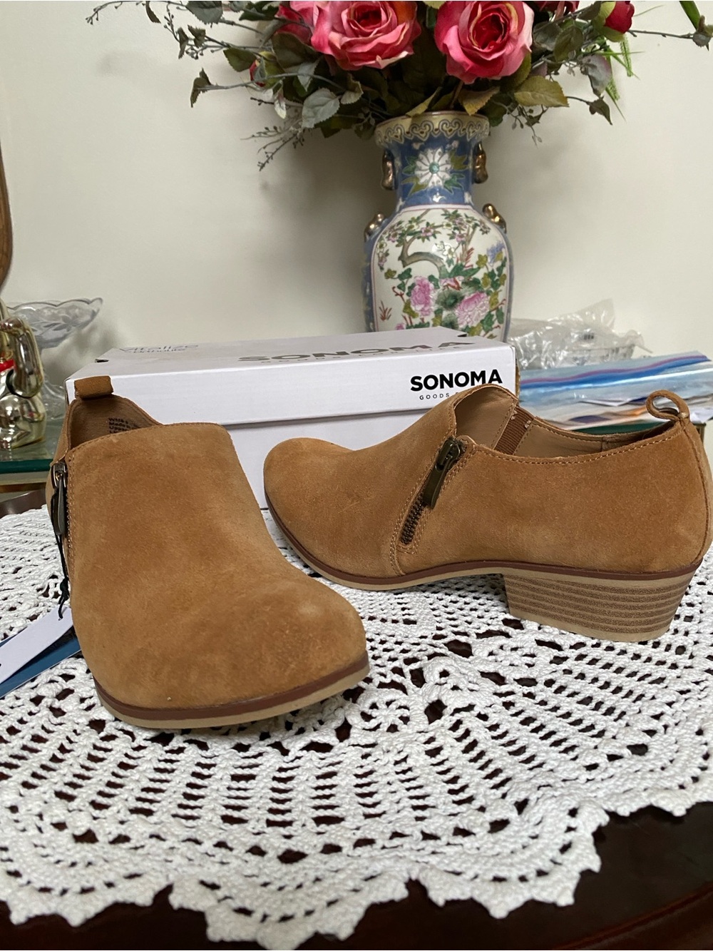 New SONOMA Tan Suede Slip-On Loafers with Side Zipper